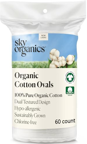 Sky Organics Organic Premium Cotton Large Pads for Makeup Removal, Cleansing, Toner Application, 100% Pure Organic Cotton with GOTS Certified, Dual Textured Design