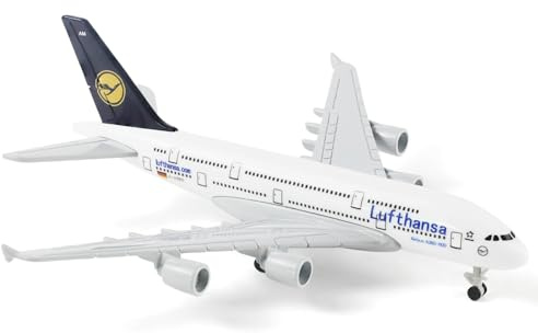 QIYUMOKE 1/400 A380 Metallmodell für Lufthansa Airbus A380 mit Rädern (15.5 cm) geeignet für Luftfahrt-Enthusiasten zum Ausstellen, kann auch als Geschenk oder Dekoration verwendet Werden
