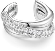 PHNIBIRD Ear Cuff Pendientes Sin Agujero Mujer Forma X con 5A Brillante CZ | Pendientes Hipoalergenicos Mujer, Acabado Minucioso, Brillo Deslumbrante, Diseño Geométrico, Fácil de Colocar, Regalo Hermana