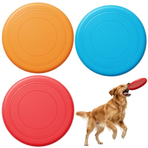 3 Pcs Dog Frisbee Toy, Durable Rubber Floating Flying Discs - Indestructible Outdoor Fetch Toy for Active Dogs. This Soft, Floatable Frisbee Dog Toy Stimulates Fun, Encourages Training Exercise