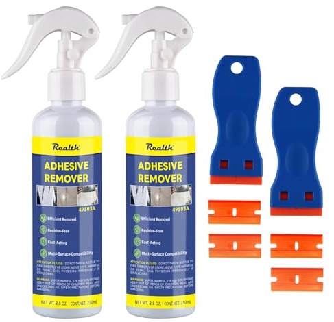 Realth Rimozione Adesivi | 500ml Con Lame di Plastica | Spray Rimuovi Adesivi e Colla | Adesivi Rimozione Rapida Senza Residuo | per Etichette Nastro Adesivi i Residui di Colla