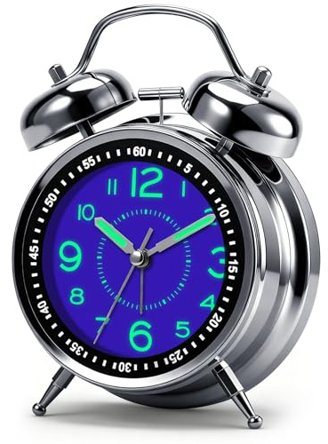 Sveglia a doppia campana, anello extra forte per adulti che dormono intensamente e dormono profondamente, funzionamento a batteria, meccanismo silenzioso senza ticchettio con numeri luminosi, elegante