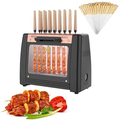 Barbecue Elettrico con Spiedi Rotanti, Griglia Verticale Senza Fumo con Girarrosto Integrato per Kebab, 32 Spiedi