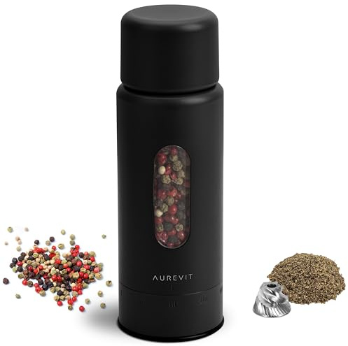 Aurevit Macinapepe Manuale, Gruppo di Macinatura in Acciaio Inox, Regolazione Esterna 5 Livelli, Riempimento Manuale, Robusto e Resistente (1 Pezzo, Black)