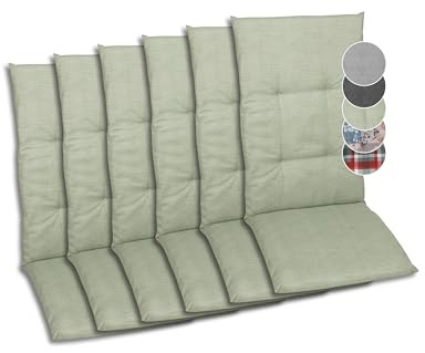 GO-DE Textil Bequeme und attraktive Polsterauflagen für Hochlehner-Gartenstühle (6er-Set, Uni grün, Hochlehner)