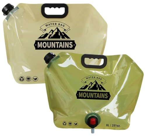 NiceNaiils 2 Pièces Bidon à Eau Pliable 8L, Jerrican Eau, sans BPA, Poche d'eau Portable, Sac d'eau Pliable, Bidon d'eau Flexible, Réutilisable, pour la Randonnée, Le Camping, Barbecue