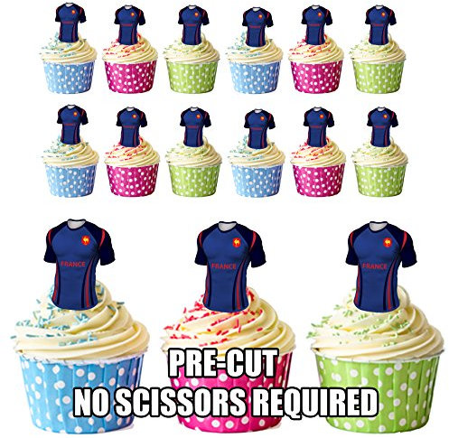 AK Giftshop PRE-CUT France Rugby Shirts Edible Cupcake Toppers/Cake Decorations (Pack of 12)