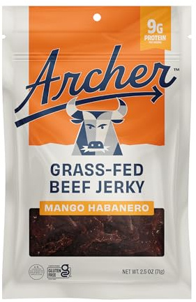 Archer Jerky Grass-Fed Beef Jerky - Beef Jerky Snack Pack, Individual Pack, Protein Snack, Gluten Free, Paleo - Mango Habanero, 2.5 oz