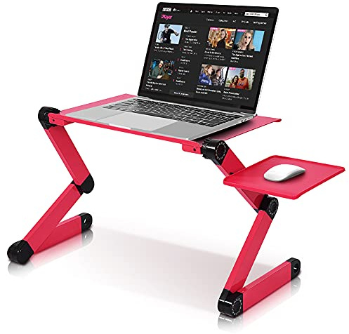 Tavolo Pieghevole per Laptop, Supporto PC Notebook regolabile 360 gradi Tavolino da Letto per PC Regolabile in Alluminio Scrivania con Staffa del Mouse e Foro di Raffreddamento