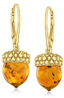 Ross-Simons Amber Acorn Drop Earrings in 18kt Gold Over Sterling