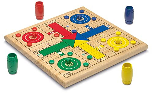 Tablero Parchis-Oca Madera Natural Maciza con Cubilete y fichas Incluidas. Muy Robusto . 30x30cm.