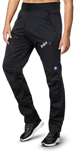 FDX Men's Cycling Trousers Windproof Thermal Mountain Bike Pants Outdoor Sport Hiking Trousers with Zip Pockets for Camping Skiing Climbing MTB and Running (Black-3XL)
