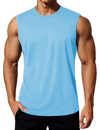 MAGCOMSEN Running Top Men Gym Sleeveless Tshirt Sport Summers, Blue, M