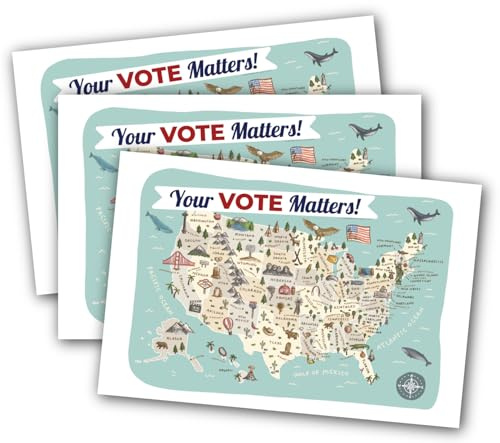 Pink Pixie Studio 100 Voter Postcards US Map Your Vote Matters 4 x 6 Bulk for Message to Encourage Voting Political Issues No Smear Made in the USA
