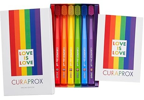 Curaprox Spazzolino manuale Rainbow Limited Edition/Ultra-Morbido per gengive e denti sensibili/Confezione da 6 / Design colorato/Made in Switzerland