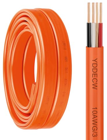 YDDECW 10/3 NM-B Wire with Ground - 15FT 10 Gauge Non-Metallic Sheathed Cable Pure Copper 10 AWG 3 Conductor Residential Indoor Wire for Outlets, Switches and Other Loads etc.