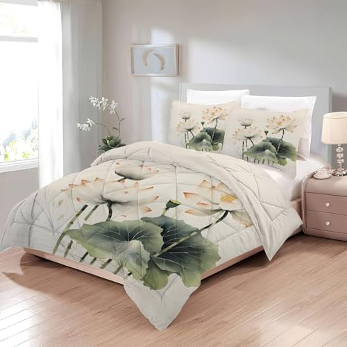 Boceoey Edredon Nordico Cama 180 Loto, Relleno Nordico 240x260 de Microfibra, Edredón 4 Estaciones Reversible Floral, Edredones Estampados Estilo Japonés con 2 Fundas de Almohada 50x75 cm U-763
