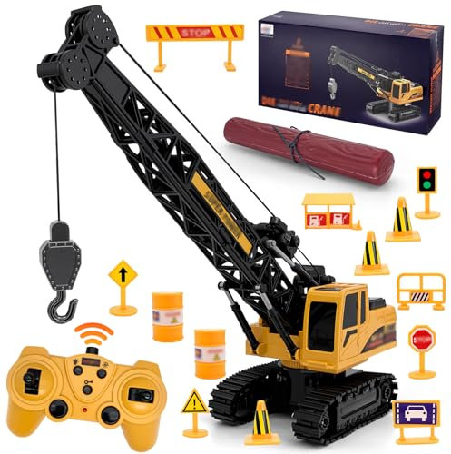 PIIMNT Kran Spielzeug,Spielzeug Kran mit Lichtern und Geräuschen,2.4G Ferngesteuerter Crane,Kinder Ferngesteuertes Auto ab 2 3 4 5jahre für Jungen