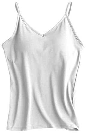 Canotta con reggiseno integrato, con spalline sottili, top sportivo, scollo a V, senza maniche, leggera, comoda, senza ferretto, top estivo, per il tempo libero, canottiere e camicie da donna