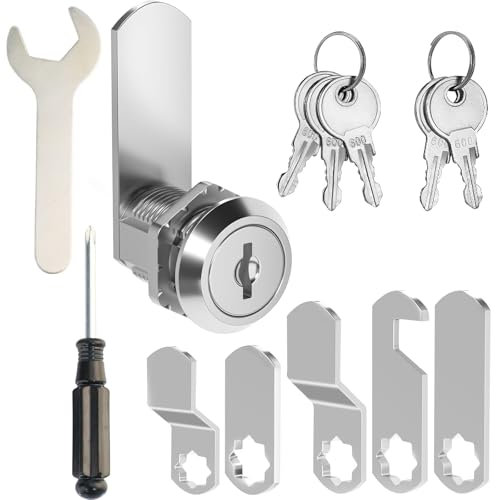 Cabinet Lock 16mm, Equipped with 5 Different Lock Plates, 5 Key Locker Locks, Cam Lock with Spanner and Screwdriver, Locker Locks Suitable for Mailboxes, Locker, Toolbox, Filing Cabinet, Letter Box