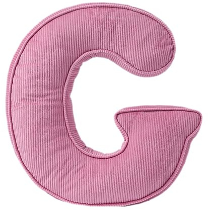 Cuscino decorativo a forma di lettera, cuscino iniziale in velluto a coste rosa, 34 x 36 cm, morbido cuscino in peluche per soggiorno, camera da letto (G)