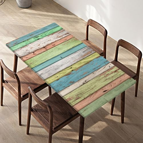 Morbuy Impermeabile Tovaglia Rettangolare con Bordo Elastico, Copritavolo Rettangolare con Elastico Tovaglie Esterno Antimacchia per Giardino, Picnic e Feste (Legno colorato 8,81x153cm)