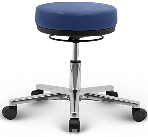 VERSEE Höhenverstellbarer Arbeitshocker LIBER aus Echt-Leder - Blau - Komfortable Polsterung - Belastbar bis 150kg - Ideal für Büro und Praxis