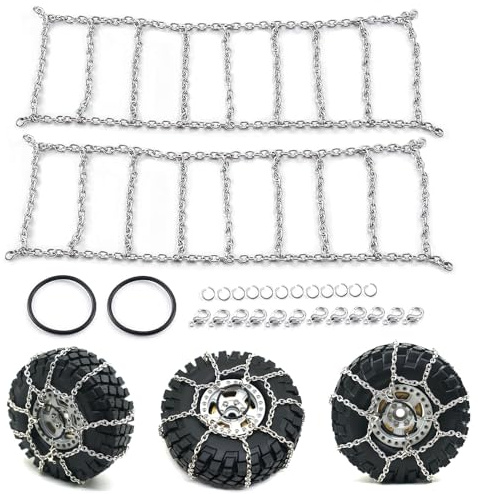 MOHERO Metal Anti-Skid Snow Chains Tire Chains For 1.9 114mm Wheel Tyre 1/10 TRX-4 RC Crawler Buggy Truck Car Crawler (Pack of 2)
