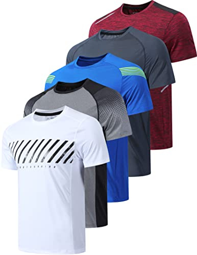 Paquete de 5 Camisetas de Cuello Redondo para Hombre, de Secado rápido, para Correr, Gimnasio, Entrenamiento, Manga Corta, Small