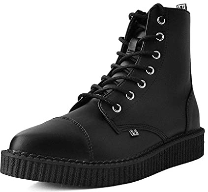 T.U.K. Black TUKskin Pointed Lace Up Creeper Boots for Men & Women, 7 Eye Low Platform Boot, US 5 Women/3 Men