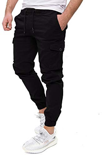 PITTMAN Darius - Baumwoll Cargo Hosen - Slim Fit Herren Cargohose - Stretch Cargojeans, Schwarz (Black 194008), W33/L34