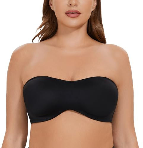 CASOLACE Women's Underwire Bandeau Minimizer Strapless Bras for Large Breasts Black 36D