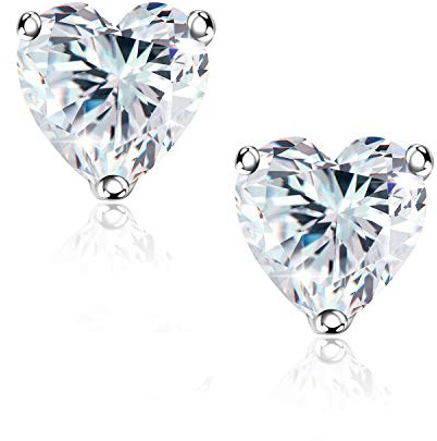 STUNNING FLAME 18K White Gold Plated 925 Sterling Silver Cubic Zirconia Heart Shape Cut Stud Earrings | CZ Studs for Women（Heart ，5）