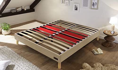 SAMPUR Lit Eva 90x190cm Sable | Moderne et Design Scandinave | Cadre de Lit avec Sommier Inclus | Revêtement en Tissu Ultra Doux | Solide Confortable et Élégant
