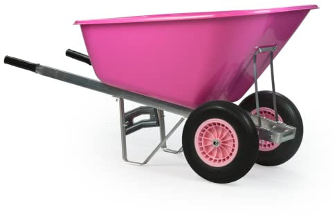 KCT 200L XL Twin Wheel Wheelbarrow Pink - Heavy Duty Garden/Stable Yard/Builders Barrow with Puncture Proof Tyres