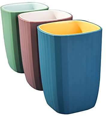 Cawein Tumbler Cup Toothbrush Cup 300ml, Unforgettable Bathroom Toothbrush Holder Mouthwash Cup, Toothbrush Storage Box, Eco-Friendly Plastic Drink Cup, 3PCS (3 Colors) (Blue & Fuchsia & Green)