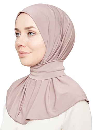 Ready to Go Hijab instantané pour femmes filles femmes avec boutons à nouer en jersey de qualité supérieure, nude, taille unique