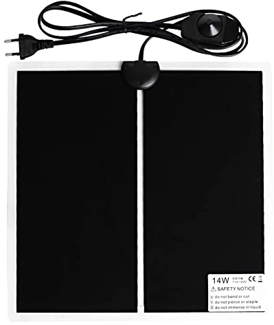 Geoyien Heizmatte Terrarium, 28X28CM Heizmatte, Terrarium heizmatte, Reptilien Heizmatte, wasserdicht feuchtigkeitsbeständig, einstellbare Temperatur (0-35 Grad) Europäischer Stecker (14W, 220V-240V)