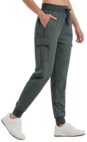 Willit Women's Cargo Joggers Lightweight Hiking Athletic Trousers Walking Outdoor Pants Quick Dry Water Resistant Deep Gray S
