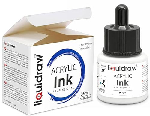 Liquidraw Encres acryliques pour artistes - 20 couleurs - Noir et blanc - Encre imperméable - 35 ml - Professionnelle pour peinture, dessin, peinture, art, pinceaux, papier, carton, toile, tissu et