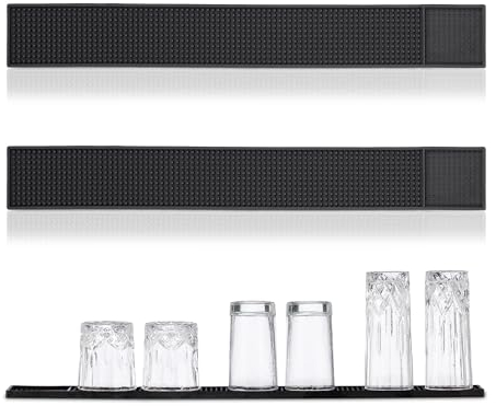 Relaxdays Tappetino Scolapiatti, Set 2, Tappeto per Lavello Cucina, Bar Mat 60x8 cm, Cola Piatti e Bicchieri, PVC, Nero