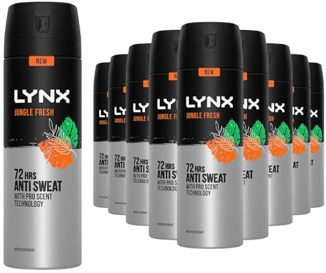 Lynx XL Jungle Fresh Antiperspirant Deodorant Spray for Men 200ml Pack of 12 72H Sweat & Odour Protection PALM LEAVES & AMBER FRAGRANCE Lynx Antiperspirant Spray