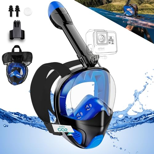 Frasheng Schnorchelmaske für Erwachsene, Tauchmaske, Tauchermaske Erwachsene, CO2 sicher, Schnorchelausrüstung, Vollmaske zum Schnorcheln mit Abnehmbarem Kameraständer, 180° Breites Sichtfeld, S/M