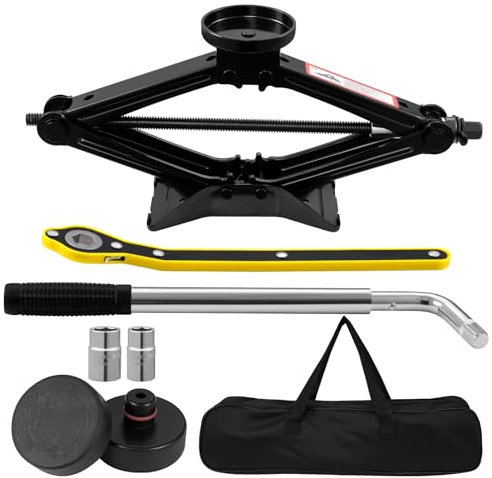 Teodute Cric Voiture 3T/3000kg, Universel Crique Voiture avec Tampon Caoutchouc, Portable Cric de Levage avec Clé pour Écrous de Roue, Kit d'urgence Automobile