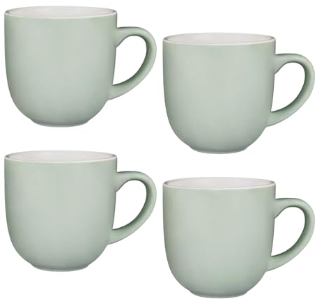 Dylex Ceramic Tea, Coffee Mugs Set of 4 Glossy Sage Green Cups Stoneware Mugs Set, 400 ml