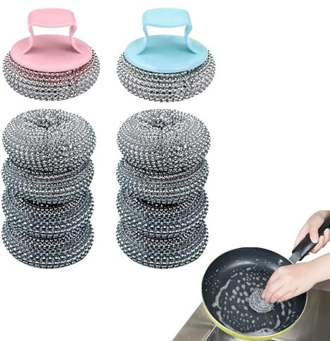 Stahlschwamm Topfreiniger, Geschirrspülbürsten, 10 Stücke Topfreiniger Edelstahl Drahtwaschl, Schwamm Topfschrubber langlebige Reinigungsschrubber, Spülbürste, Mit 2 Griff Zufällige Farbe