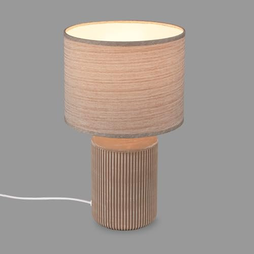 Briloner - Lampada da Tavolo Con Paralume in Tessuto, Interruttore a Cavo, Base in Ceramica, Per Camera da Letto e Soggiorno, Comodino, 22x37,5 Cm (PxH), Marrone