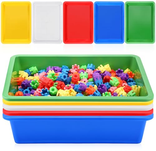 Hoteam 5 Pcs Paper Trays for Classroom Plastic Storage Bin Tray Bulk Stackable File Organizer for School Office Teacher Book Organization Supplies(Concise Color,13.78 x 9.84 x 3.15 Inch)