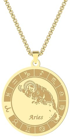 IOETSEUT Herren Halsketten Gothic Sternzeichen Widder Charm Halskette für Frauen Männer 12 Sternbilder Astrologie Anhänger Schmuck Geburtstagsgeschenk das Geschenk