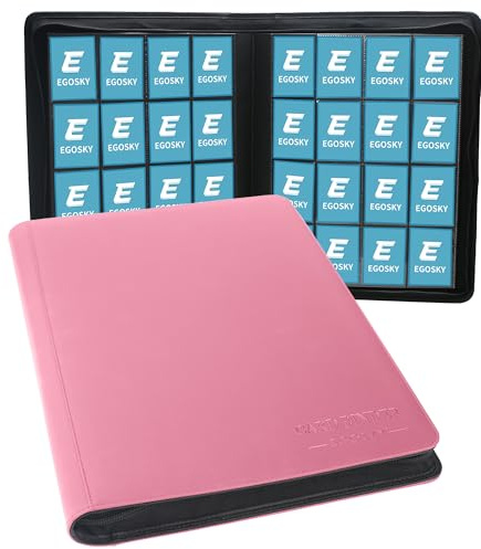 EGOSKY Kortpärm 16 fickor, 1 000 + fickor dragkedja samlarkortsalbum, ringlösa dubbelsidiga laddningskort samlarmapp för TCG, fotboll, sportkort, svart, rosa
